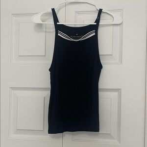 American Eagle Women's Black Tank Top with Striped Detail